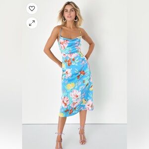 Lulu’s XL Blue Floral Cowl Neck Midi Dress